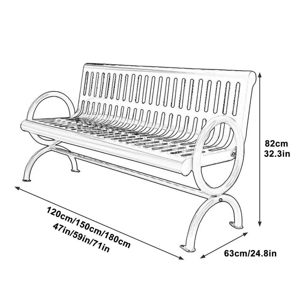 Weatherproof Metal Patio Bench with Backrest & Armrests O603016