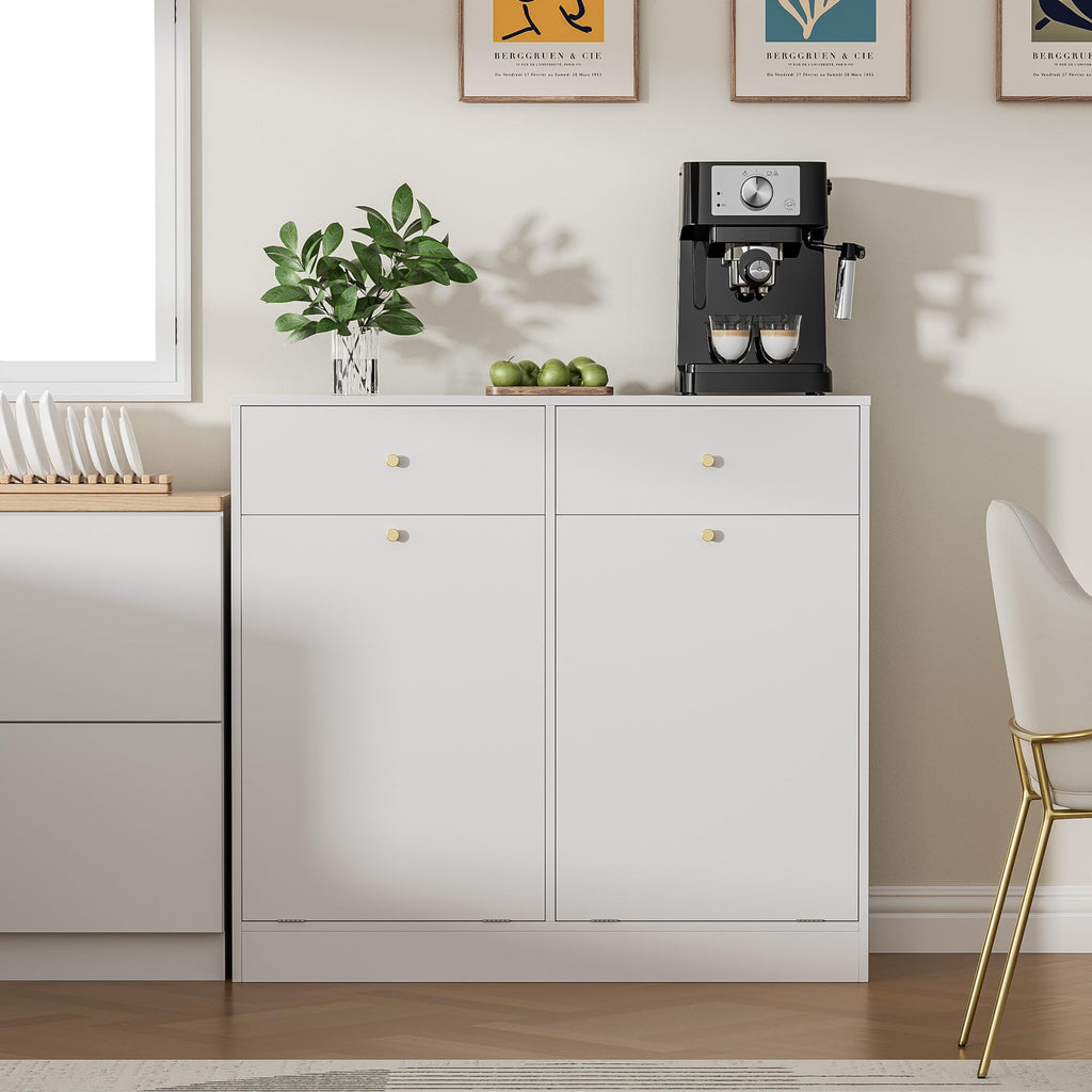 White Double Tilt Out Trash Can Cabinet with 2 Drawers V629