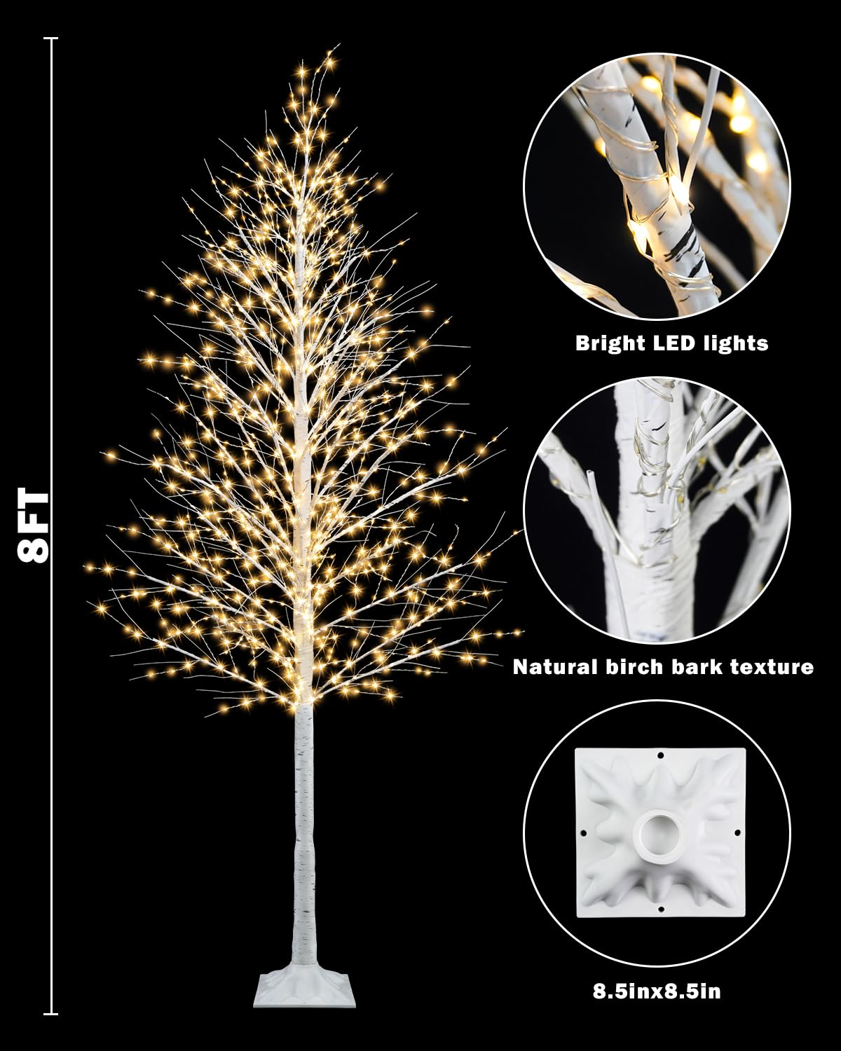 8FT Lighted White Artificial Christmas Twig Tree with 1440 Warm White LEDs C75571