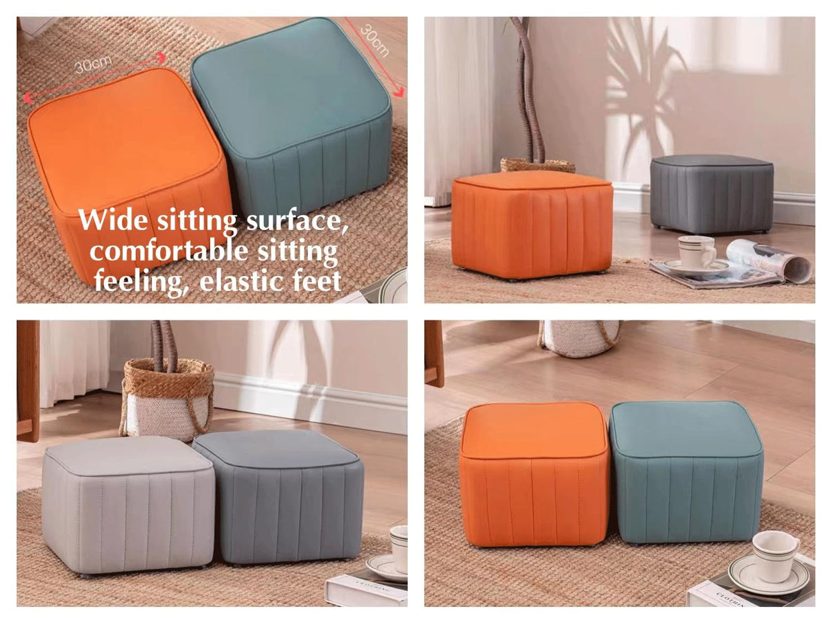 Blue Leather Ottoman J4824