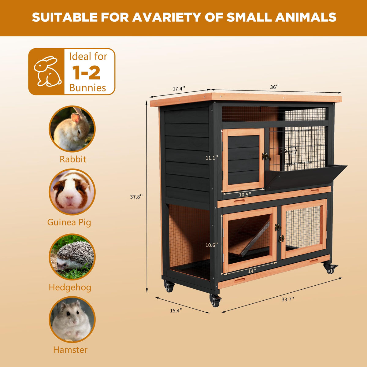 2-Story Wooden Rabbit Hutch with Wheel M10921