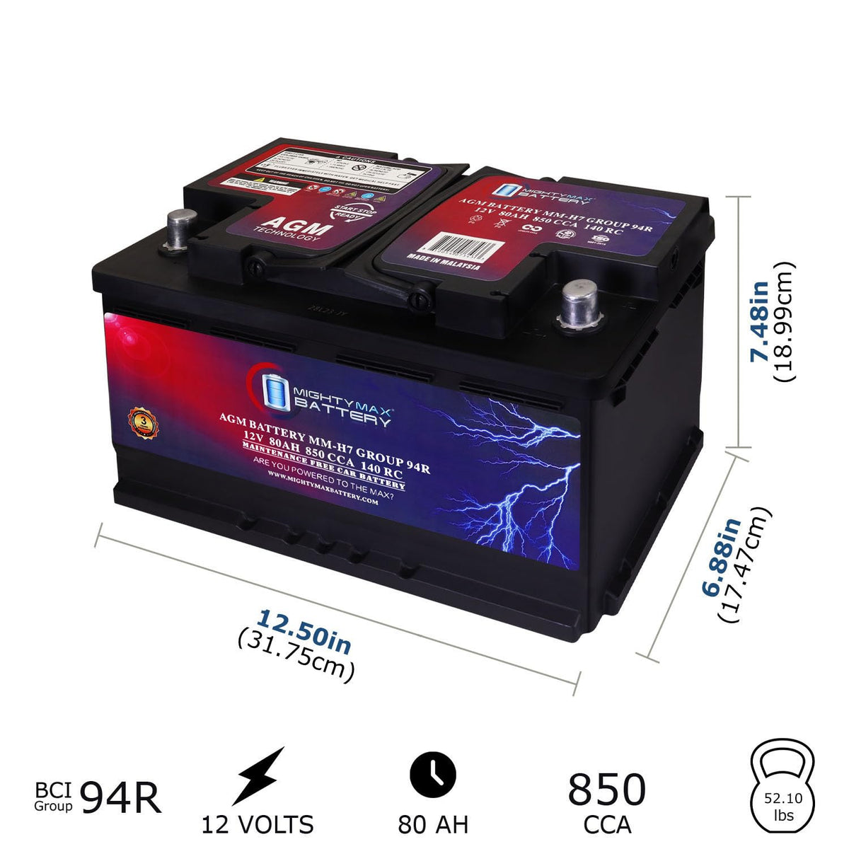12V 80AH 850 CCA Replacement Battery S728925
