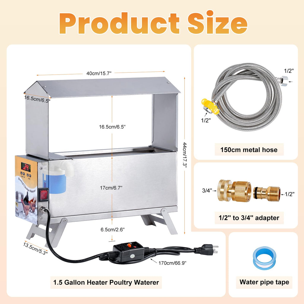 Heated 2 Gallon Stainless Steel Chicken Waterer Q82292