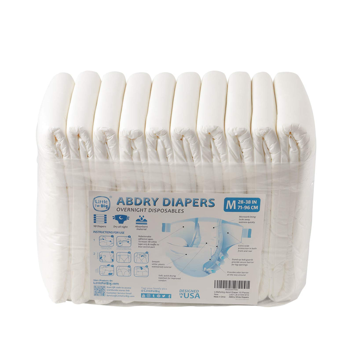 Adult Diaper 10 Pieces White Medium 28"-38" G3645