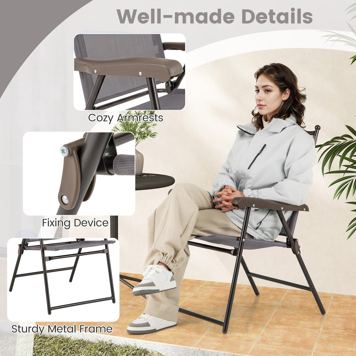 Set of 2 Grey Patio Folding Chairs K967303