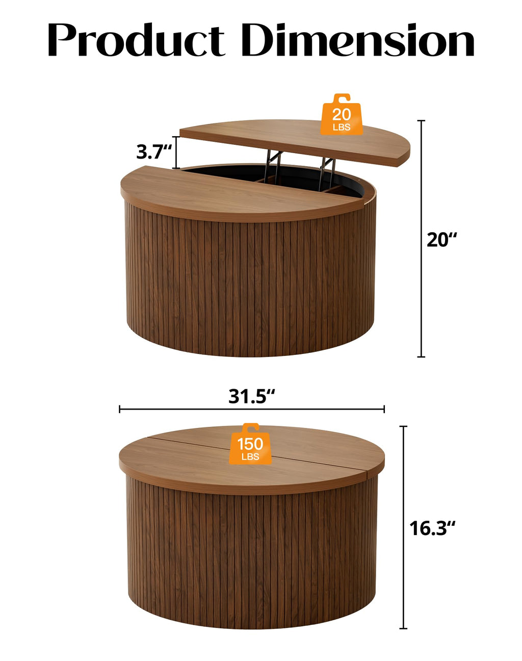 Round Lift Top Coffee Table with Storage Q213695