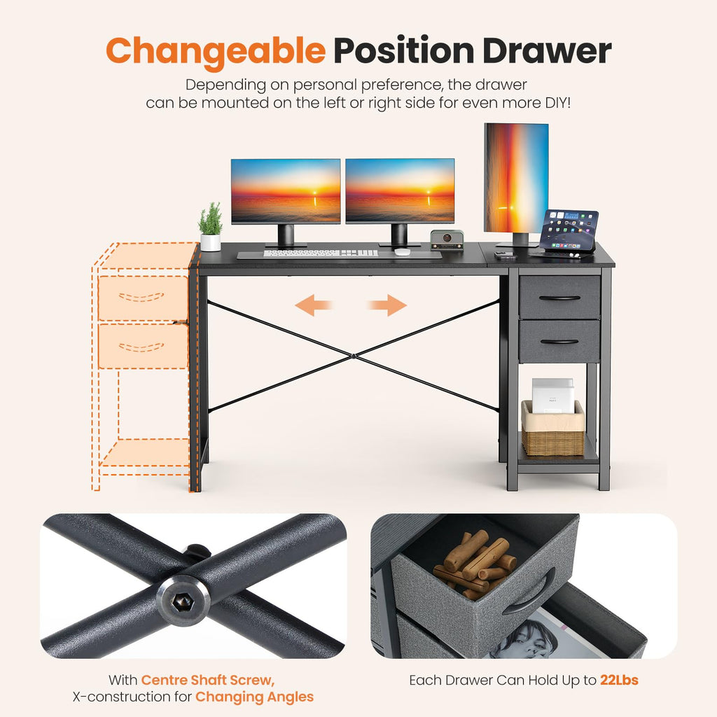 47 Inch Computer Desk with Drawers Black O4445
