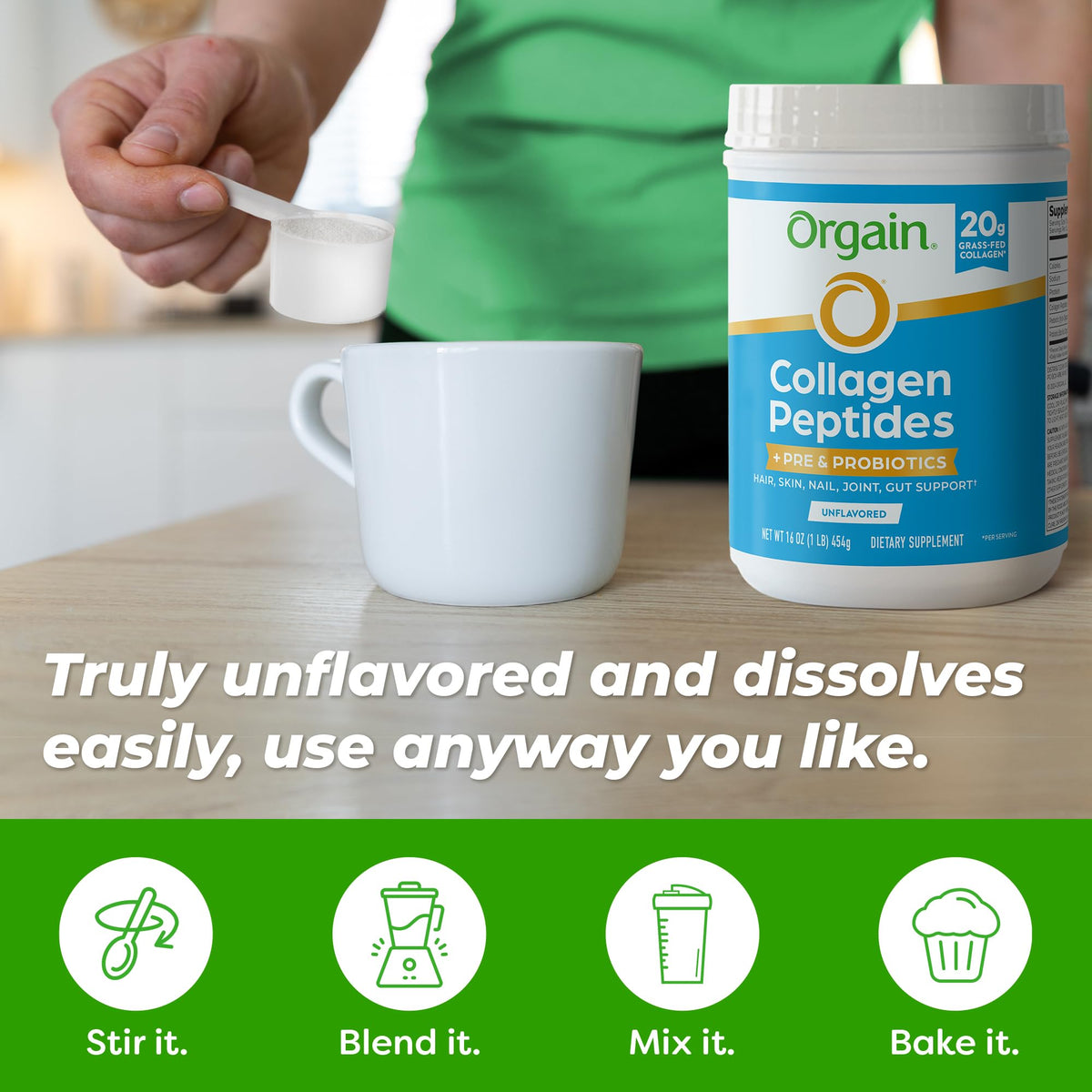 Collagen Peptides + Prebiotic & Probiotics Powder, 1lb B933