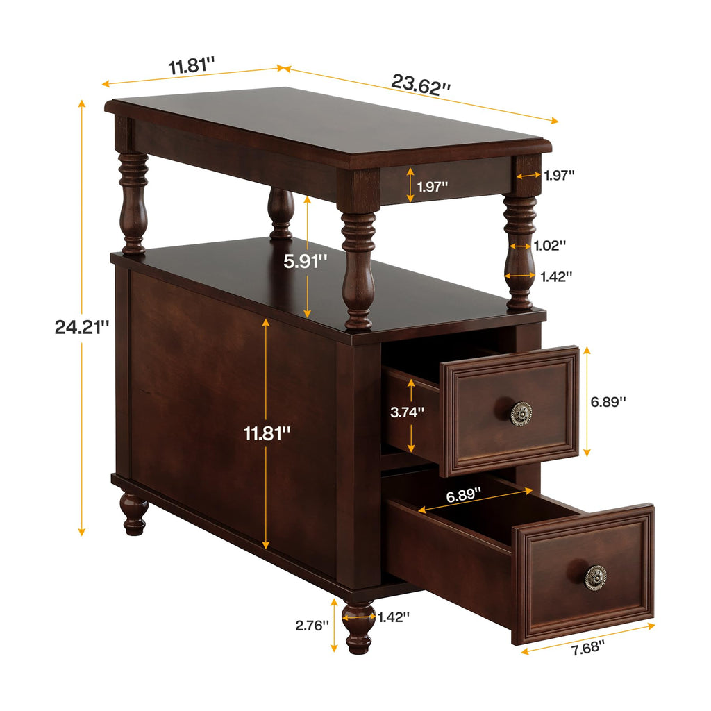 Cherry Finish Wood End Table with 2 Drawers B69675