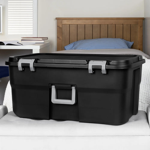 22 Gallon Black Wheeled Plastic Storage Trunk with Latching Lid A2593