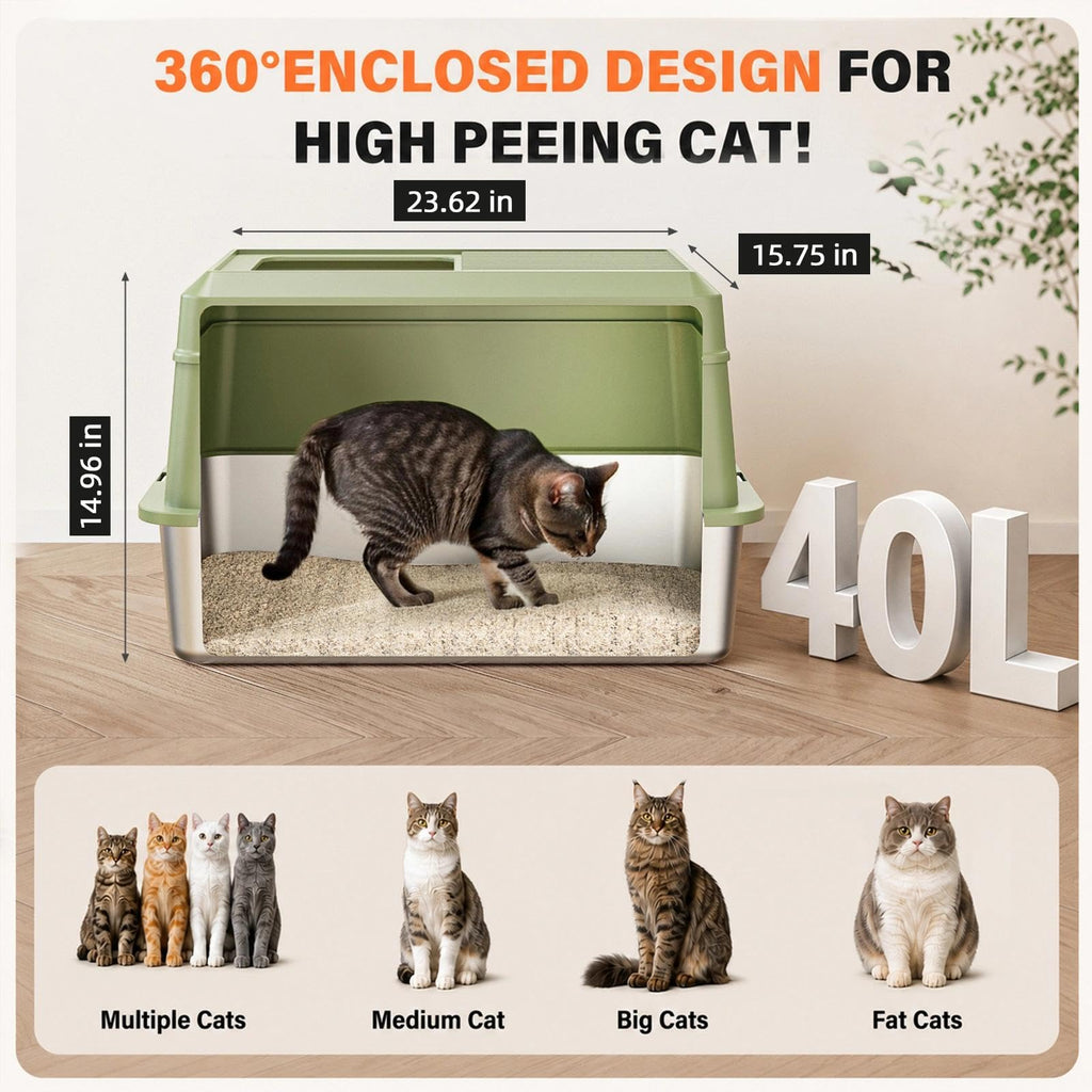 Stainless Steel Enclosed Litter Box with Lid F5184