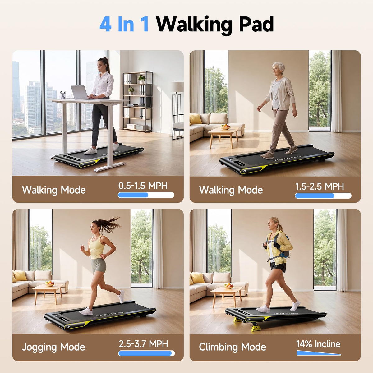 Walking Pad with 14% Incline Under Desk Treadmill H86034