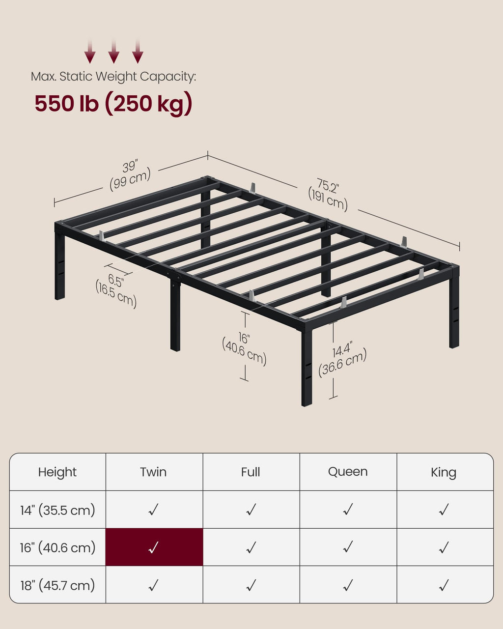 Twin Metal Bed Frame U497