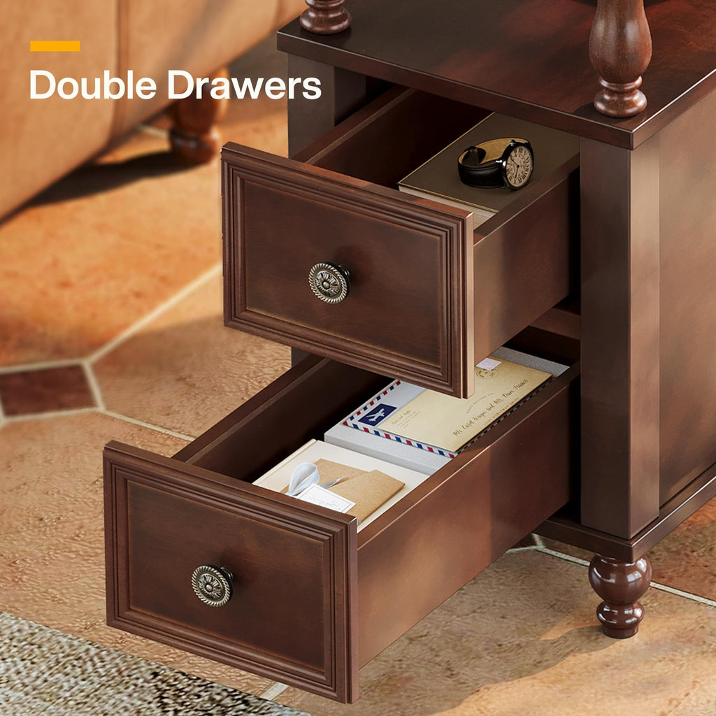 Cherry Finish Wood End Table with 2 Drawers B69675