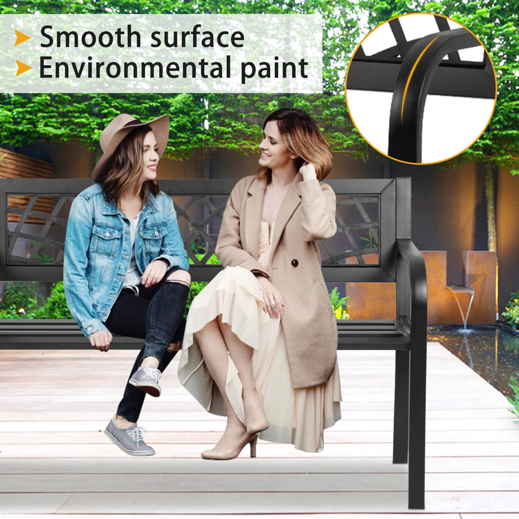 Black Cast Iron Outdoor Garden Bench with Mesh Backrest G607
