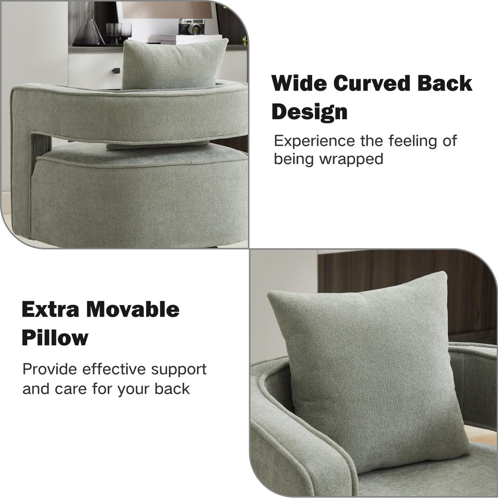 Green Linen Swivel Accent Barrel Chair Set of 2 with Solid Wood Base T7178