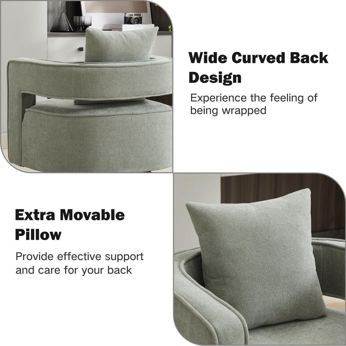 Green Linen Swivel Accent Barrel Chair Set of 2 with Solid Wood Base T7178