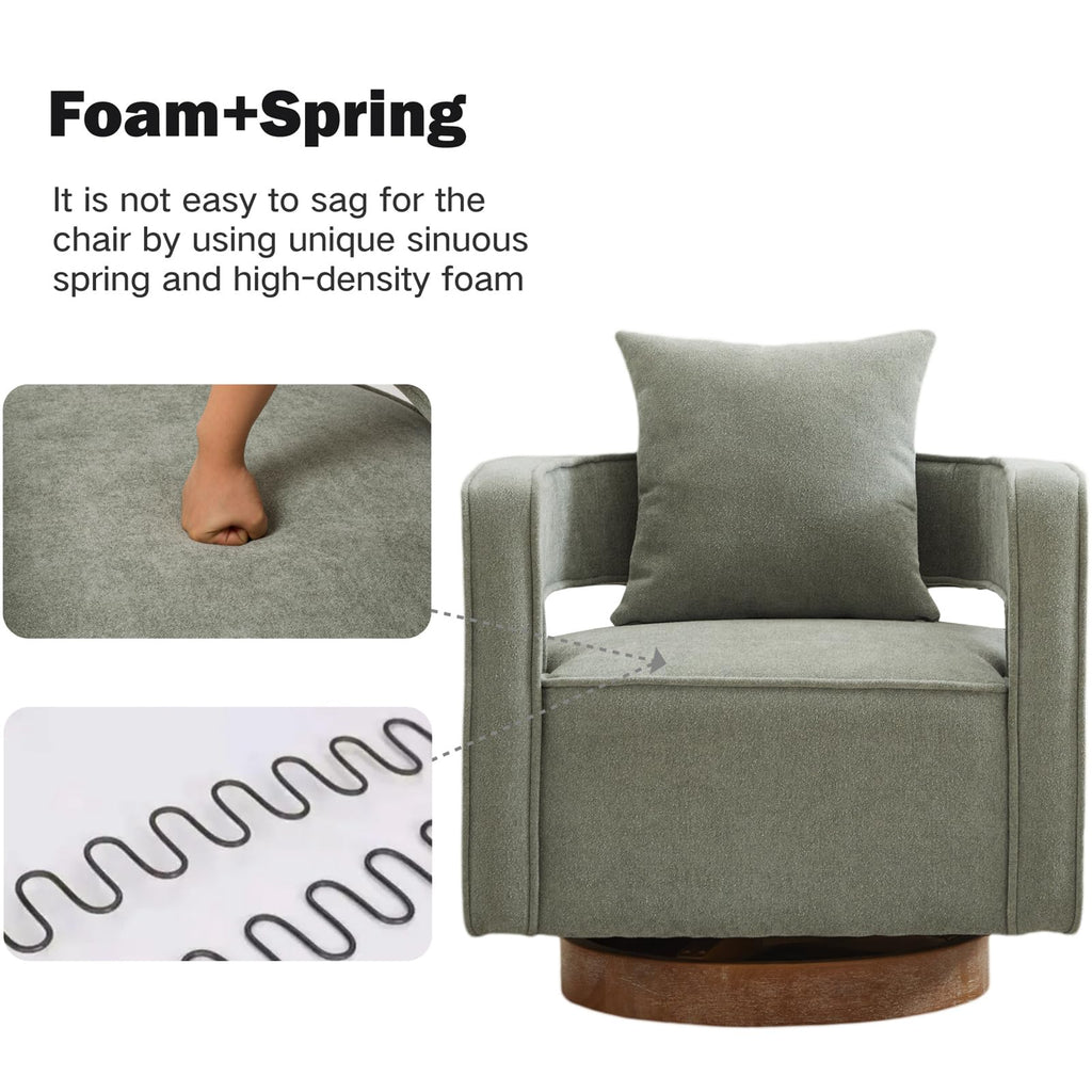 Green Linen Swivel Accent Barrel Chair Set of 2 with Solid Wood Base T7178