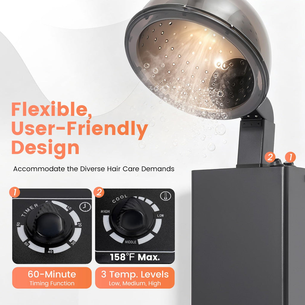 1200W Freestanding Hooded Hair Dryer with Wheels U265311