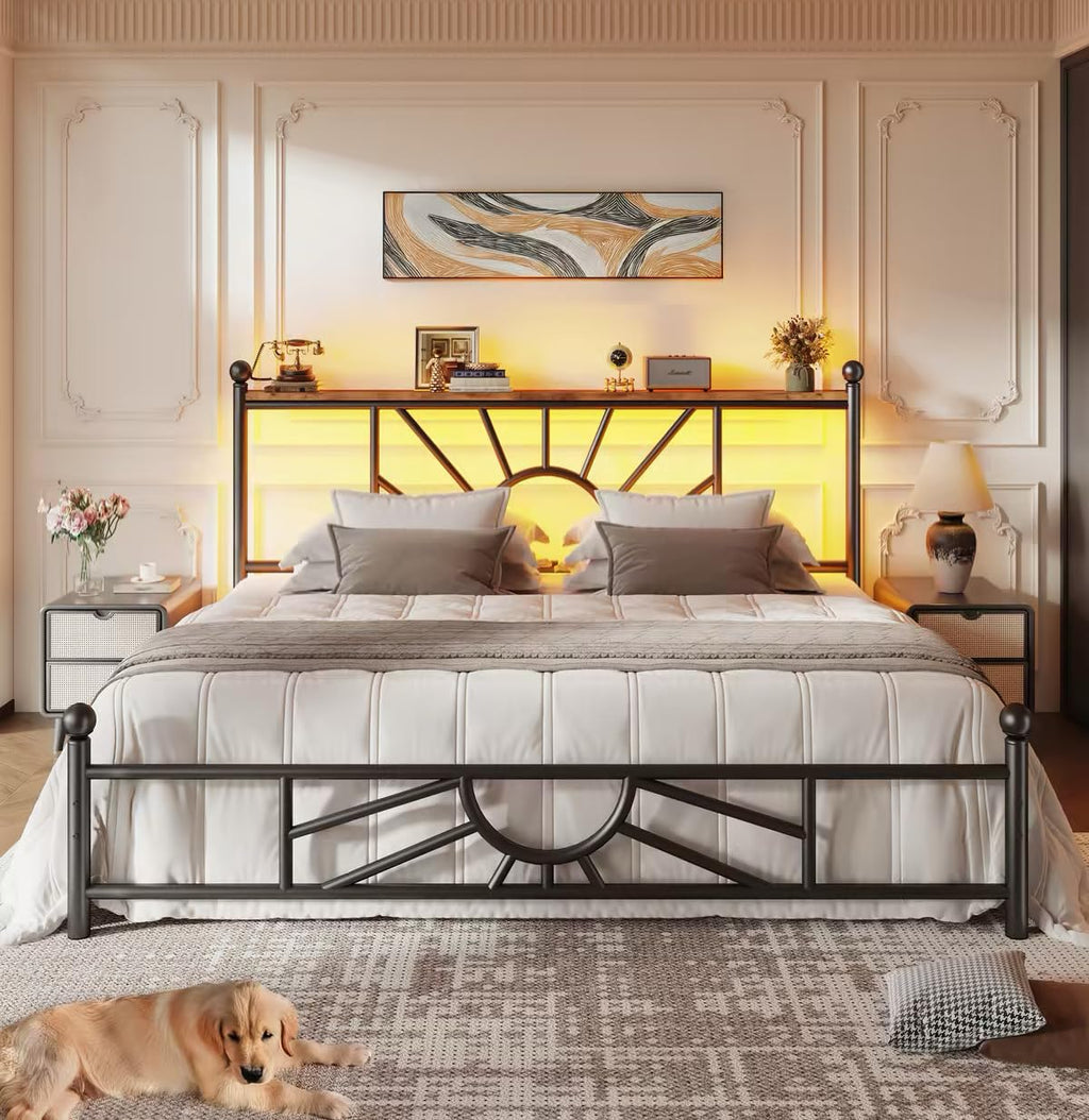King Size Metal Platform Bed Frame with LED Lights E141999