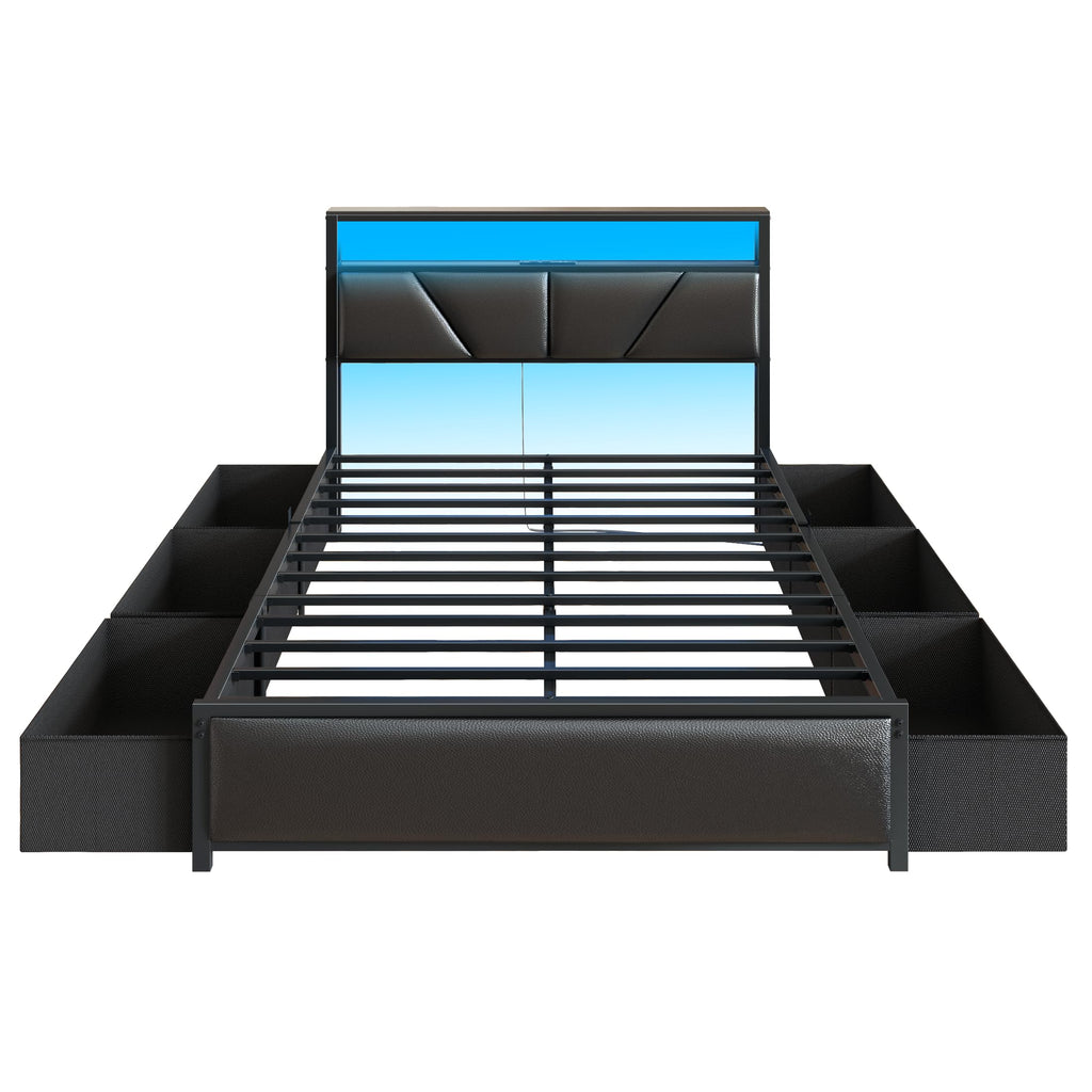 Full Size Bed Frame with Storage Headboard K8086