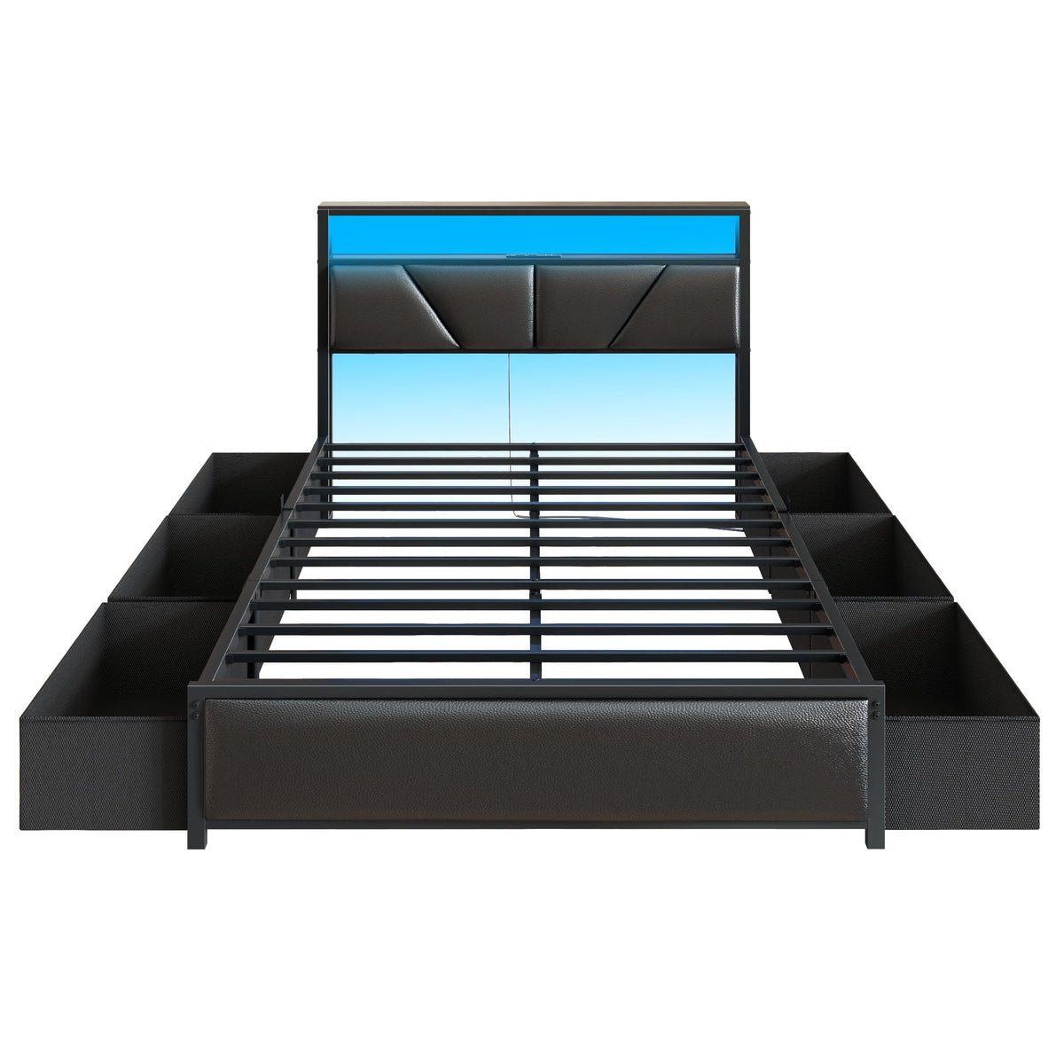 Full Size Bed Frame with Storage Headboard K8086