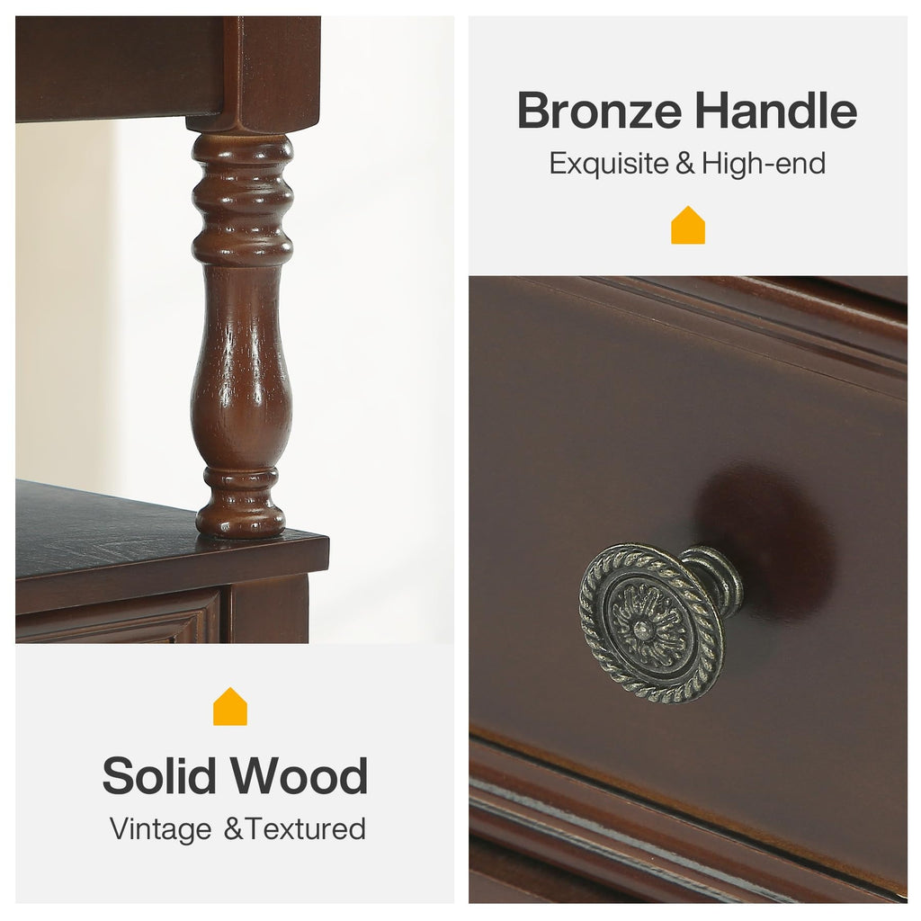 Cherry Finish Wood End Table with 2 Drawers B69675