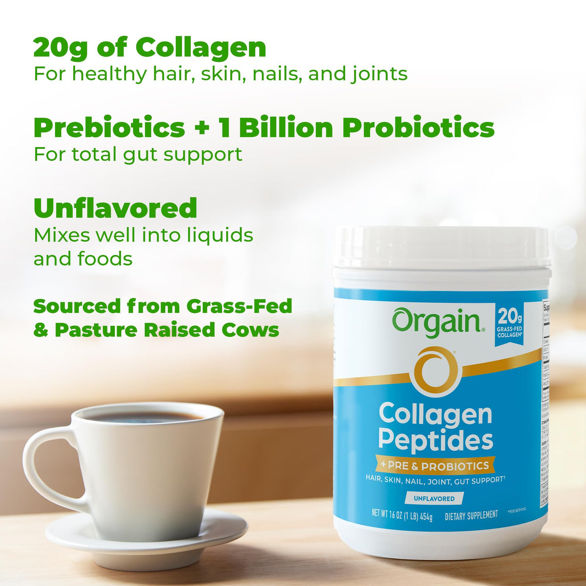 Collagen Peptides + Prebiotic & Probiotics Powder, 1lb B933