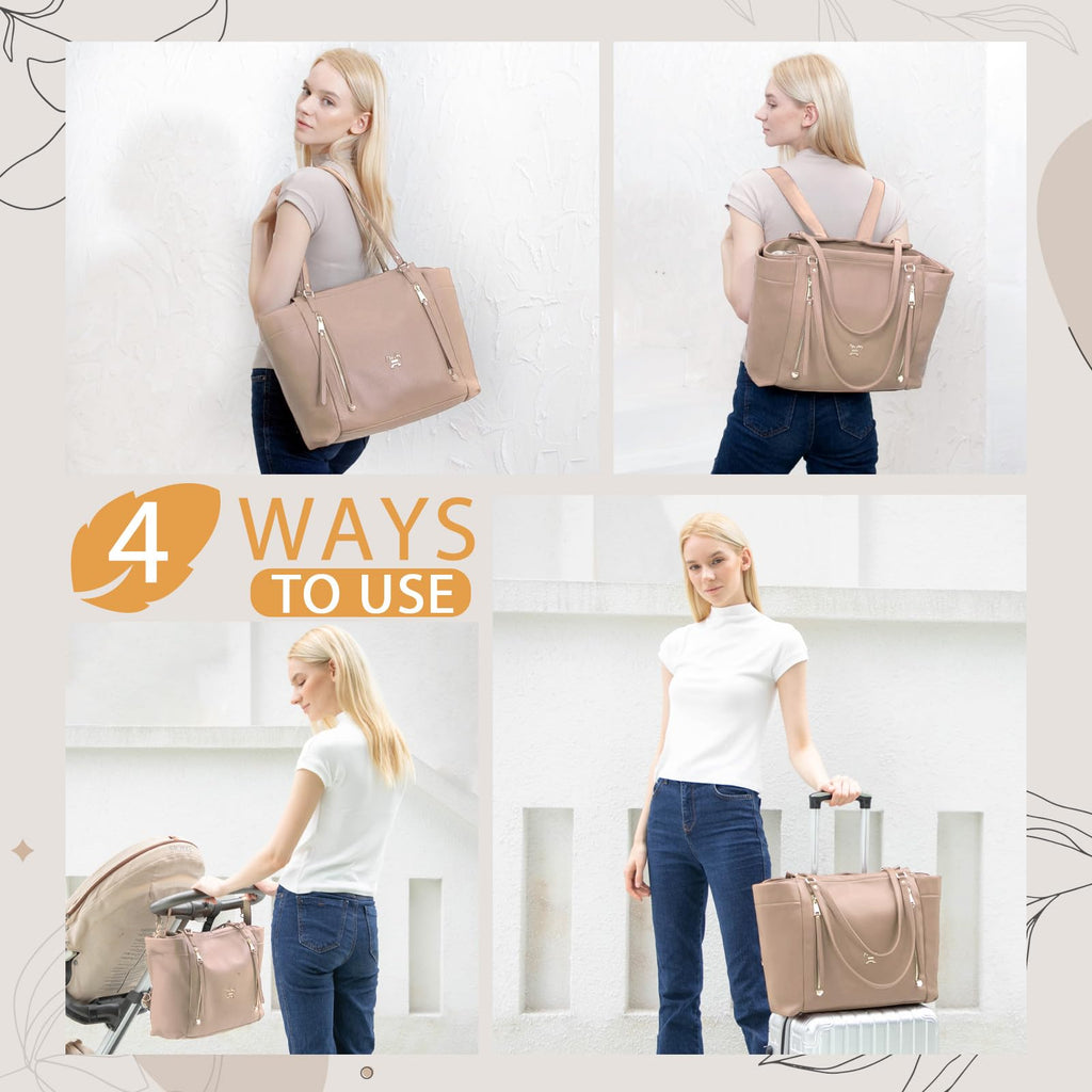 Leather Diaper Bag Backpack with Pacifier Case Y92797