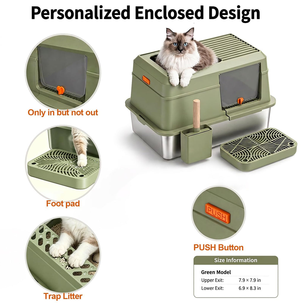 Stainless Steel Enclosed Litter Box with Lid F5184