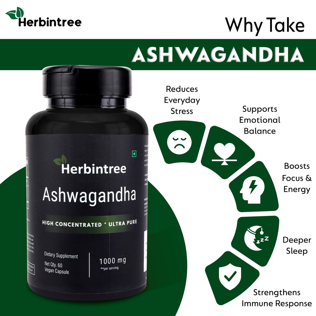 Ashwagandha 1000mg Vegan Non-GMO 60 Veg Capsules E2889