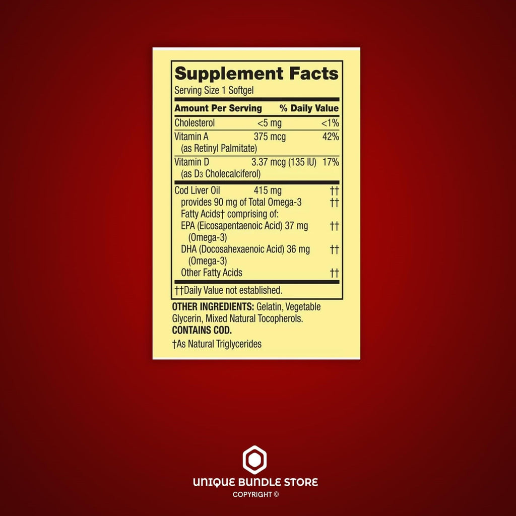 Cod Liver Oil Vitamins A & D3 100 Softgels Dietary Supplement G3423