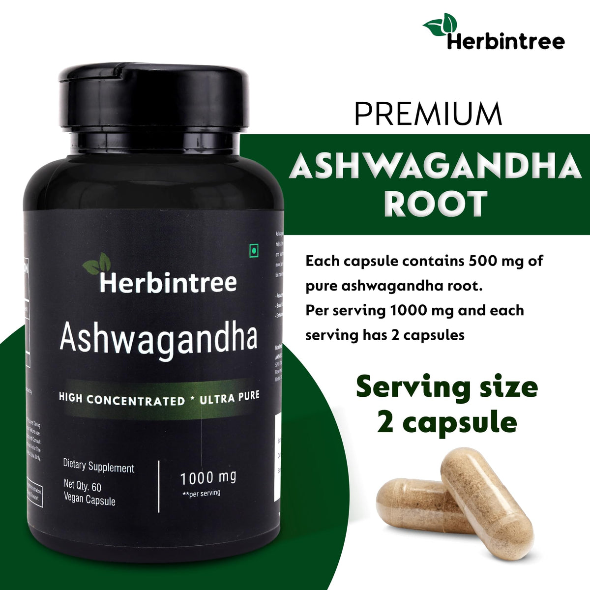 Ashwagandha 1000mg Vegan Non-GMO 60 Veg Capsules E2889