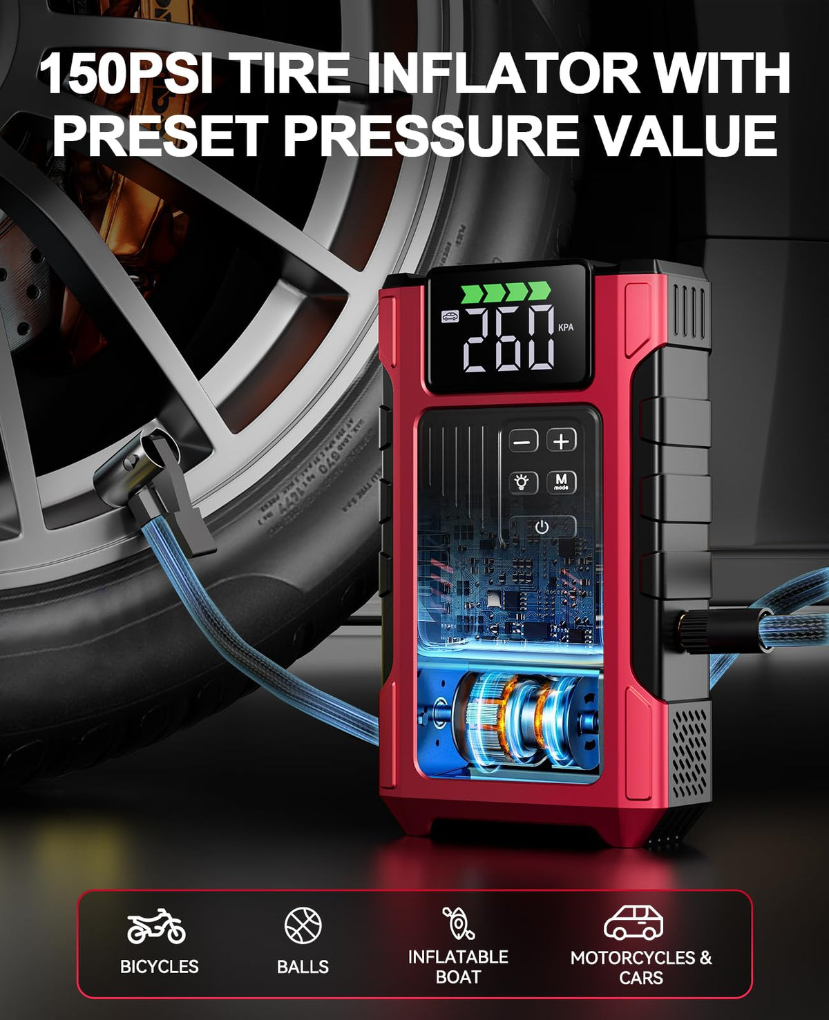 4500A Car Jump Starter with Air Compressor and 150PSI Tire Inflator F637