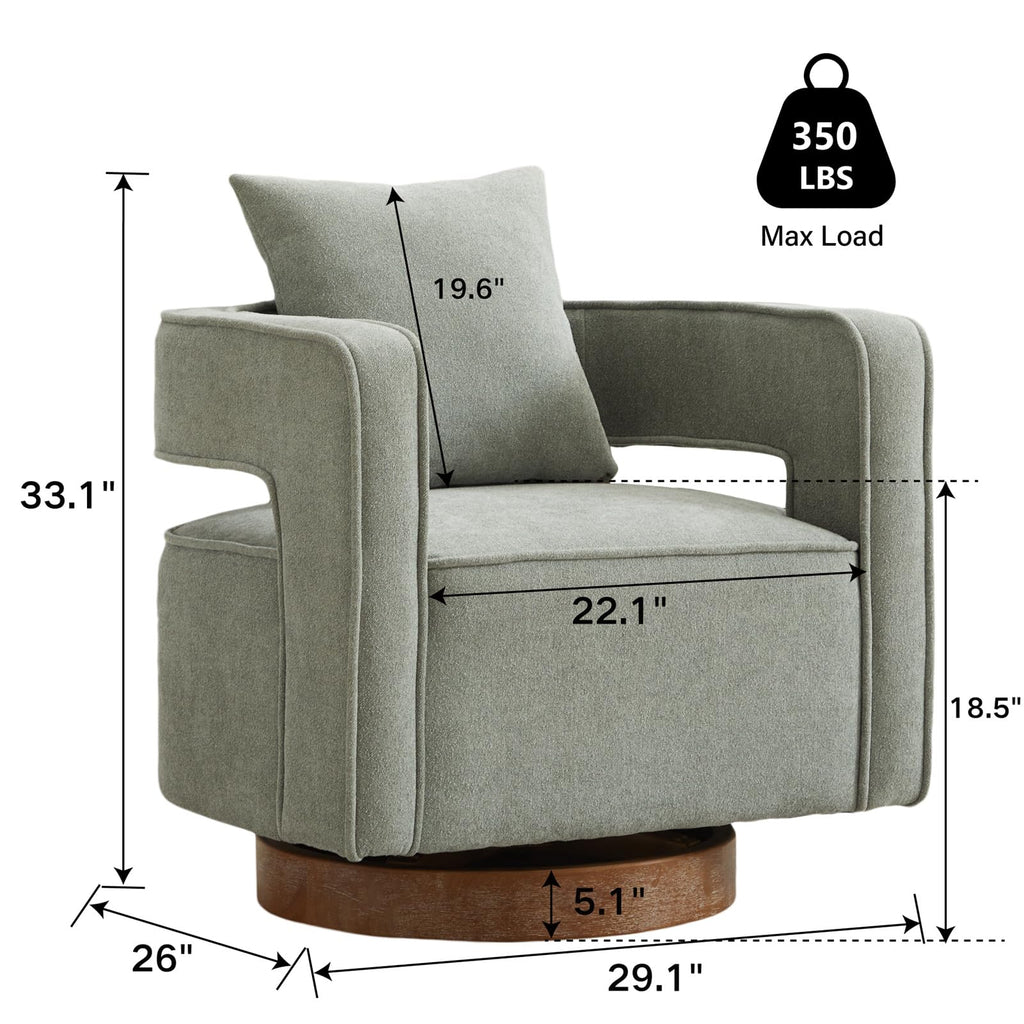 Green Linen Swivel Accent Barrel Chair Set of 2 with Solid Wood Base T7178
