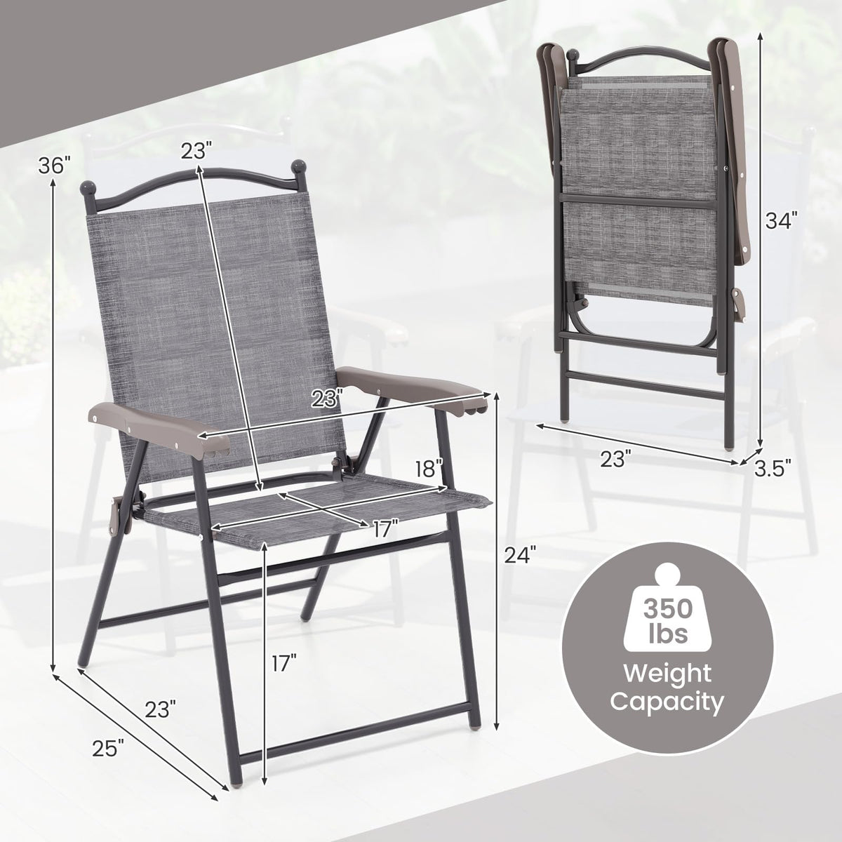 Set of 2 Grey Patio Folding Chairs K967303