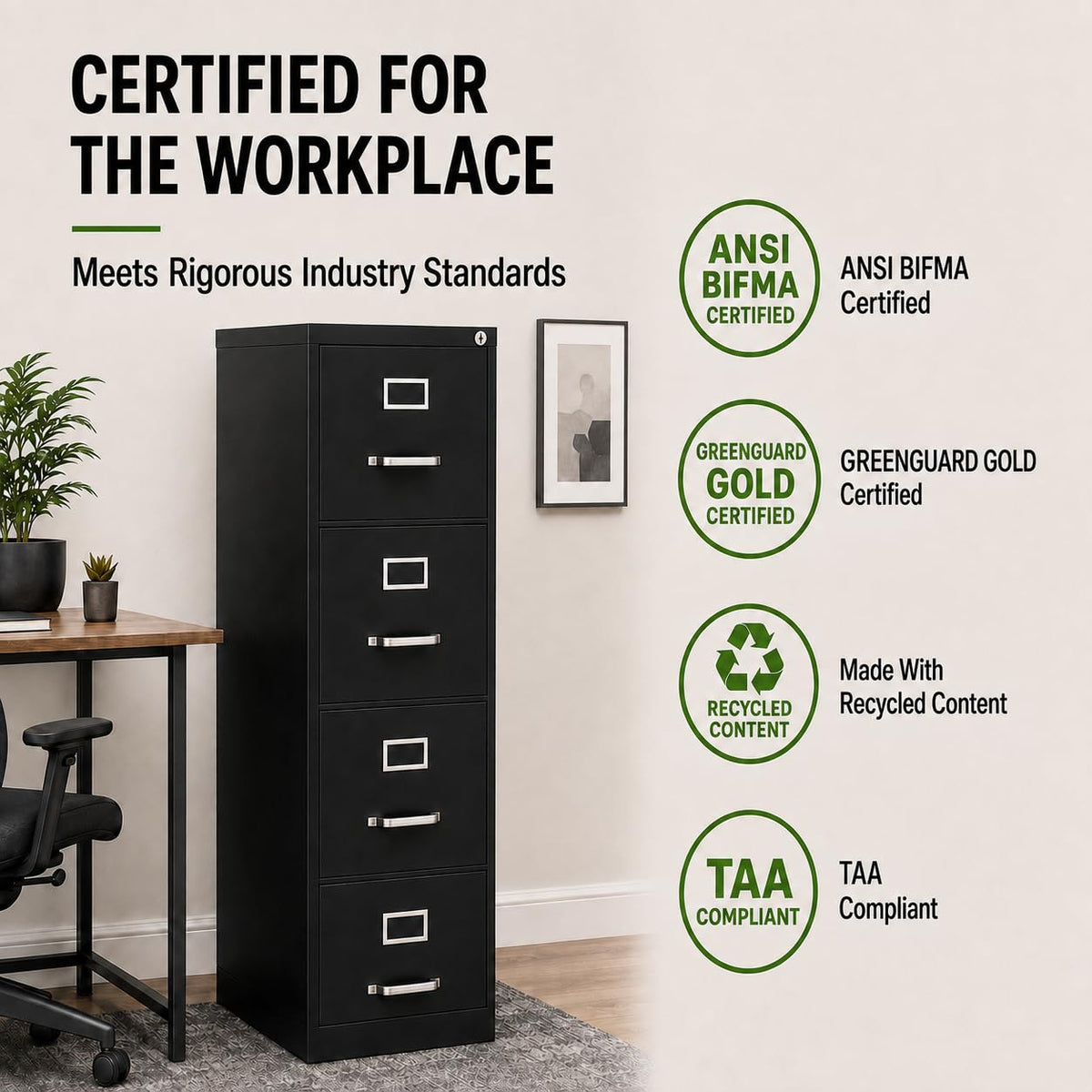4 Drawers Black Metal Filing Cabinet T53836