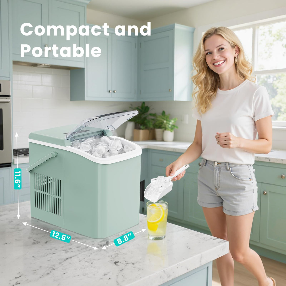 Portable Countertop Ice Maker with Basket & Scoop, 2 Cube Sizes M802