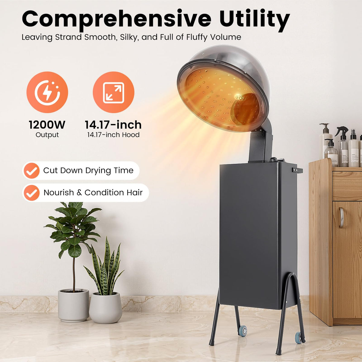 1200W Freestanding Hooded Hair Dryer with Wheels U265311