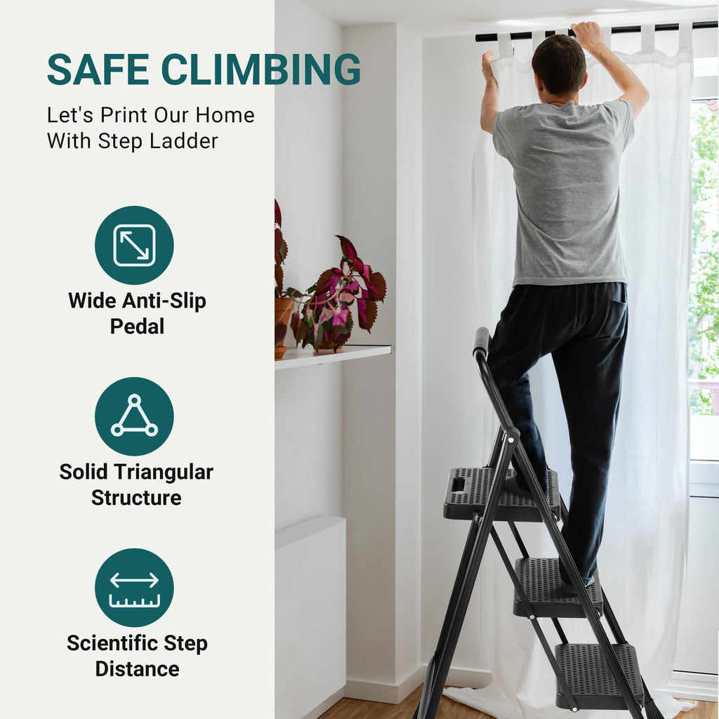 3 Step Ladder 500lbs Capacity Foldable Step Stool H46570