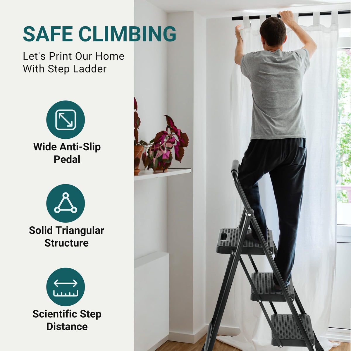 3 Step Ladder 500lbs Capacity Foldable Step Stool H46570