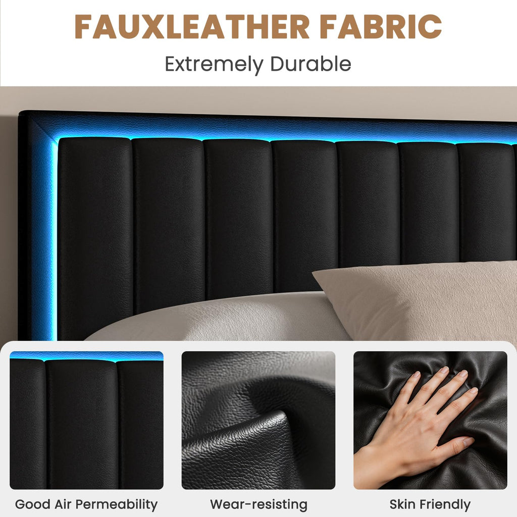 Black Full Size Floating Bed Frame with LED Lights W967470