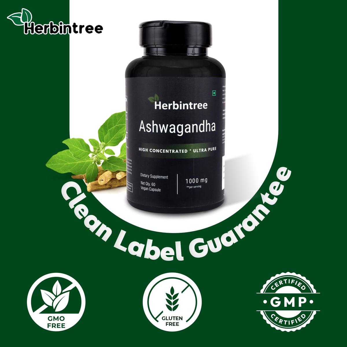 Ashwagandha 1000mg Vegan Non-GMO 60 Veg Capsules E2889
