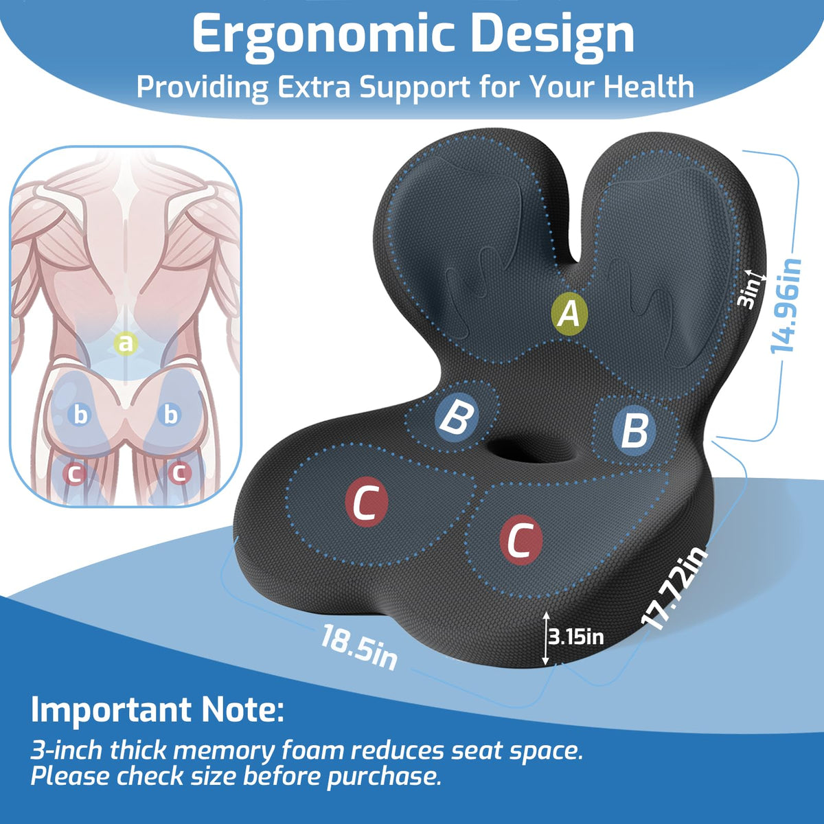 Ergonomic Seat Cushion with Lumbar Support Pillow T938677