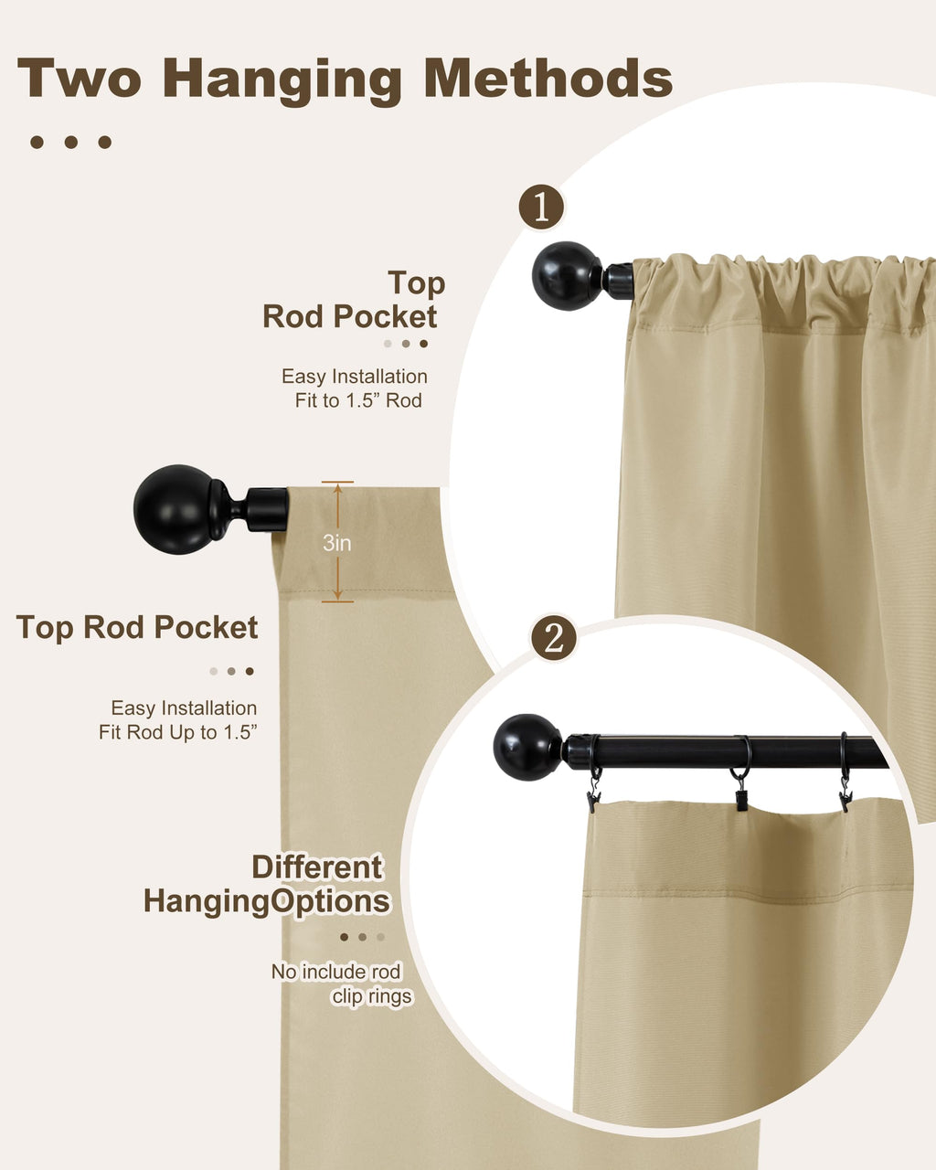 Waterproof Rod Pocket Outdoor Curtains 6 Pcs 54x84 Inch Cream K5638