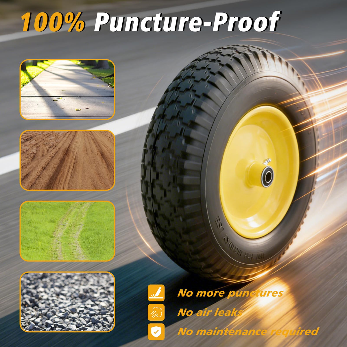 16 Inch Flat Free Wheelbarrow Tire and Wheel 2 Pack R4263
