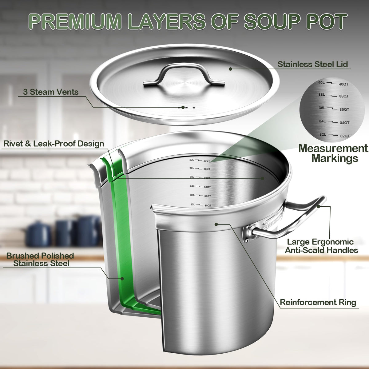 40 QT Stainless Steel Soup Pot with Lid O832438