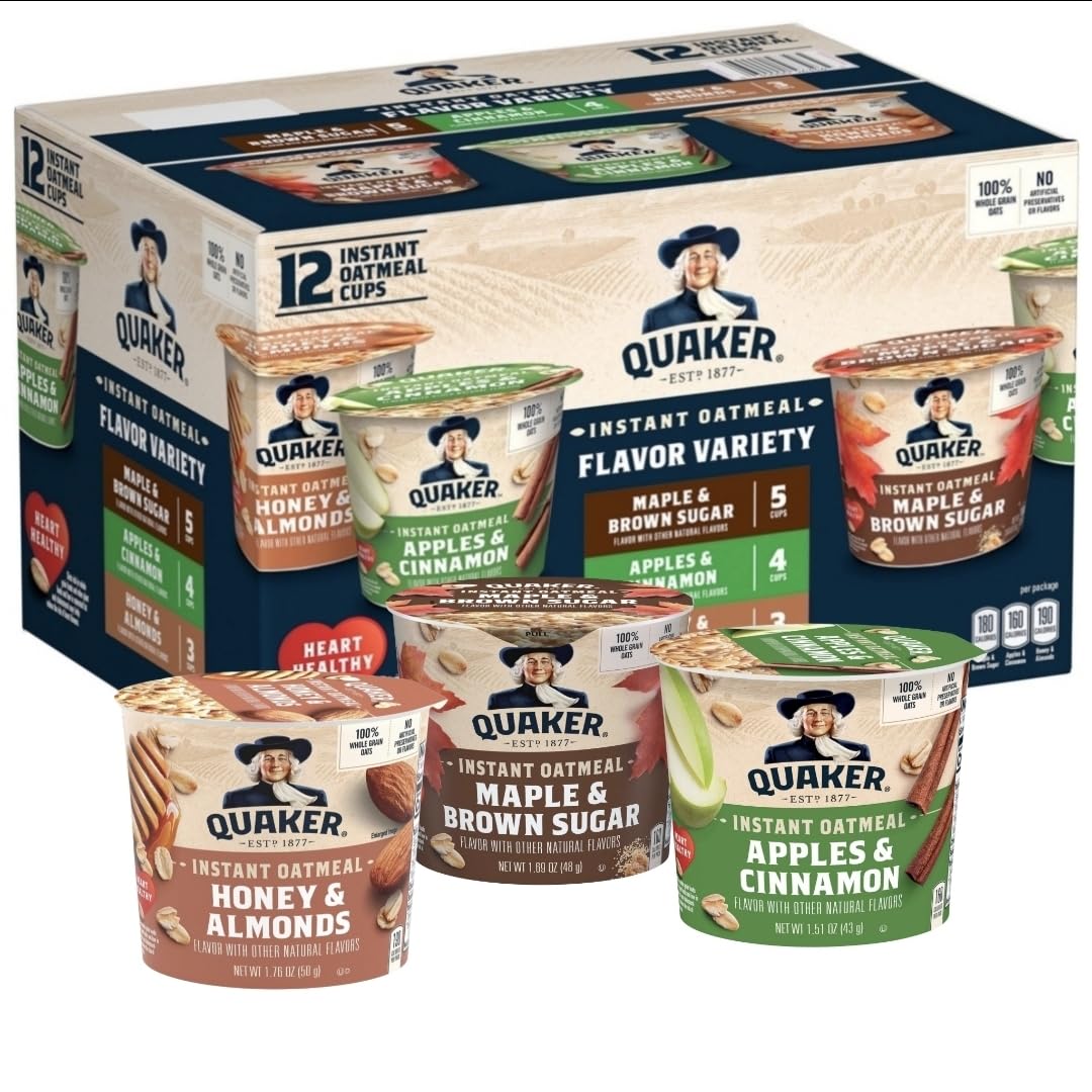 Instant Oatmeal Cups Variety Pack 12 Count Whole Grain A644