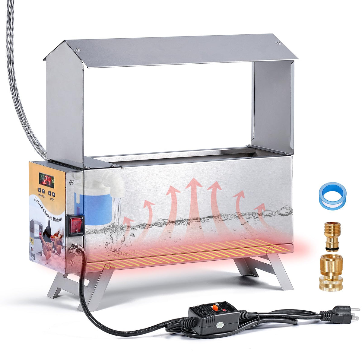 Heated 2 Gallon Stainless Steel Chicken Waterer Q82292