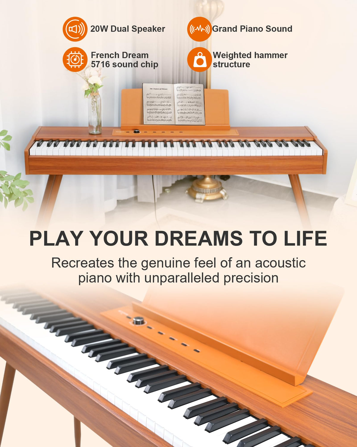 88 Key Full Weighted Hammer-Action Digital Piano with Stand T29905